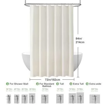 Waffle Weave Shower Curtain with Stainless Steel Hooks - 230 GSM Heavy Duty Fabric Bath Curtains, Hotel Luxury Quality, Water Resistant, Machine Washable, Weighted Hem, 72 x 84 Inches (Cream)