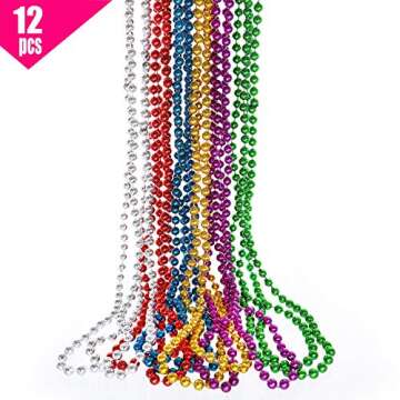 GiftExpress Assorted Mardi Gras Beads Necklace, Colorful Metallic Beaded Necklaces 33" for Mardi Gra...