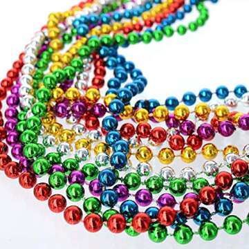 GiftExpress Assorted Mardi Gras Beads Necklace, Colorful Metallic Beaded Necklaces 33" for Mardi Gras Costume, St Patrick's Day Decoration, Birthday Party Favors (12)