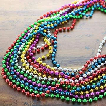 GiftExpress Assorted Mardi Gras Beads Necklace, Colorful Metallic Beaded Necklaces 33" for Mardi Gras Costume, St Patrick's Day Decoration, Birthday Party Favors (12)