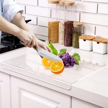 Acrylic Cutting Board with Counter Lip, 17" x 13" Clear Cutting Board Non Slip for Kitchen Counterto...