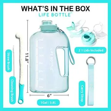 Life Bottle 1 Gallon Water Bottle with Straw and Chug Lid