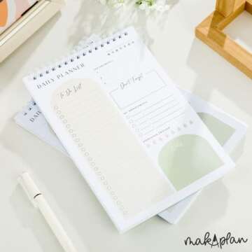 Daily Planner To Do List Notepad 60 Undated Pages,Almond,Twin-ring Spiral Bindling 6x9 Inch Desktop ...