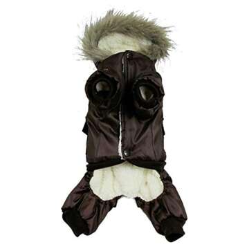 Morezi Small Dog Apparel Airman Fleece Winter Coat Snowsuit Hooded Jumpsuit Waterproof (This Style Run Small, pls take a Measure of Your furbaby and Choose one Size Larger) - Brown - XSmall