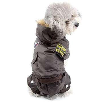Morezi Small Dog Apparel Airman Fleece Winter Coat Snowsuit Hooded Jumpsuit Waterproof (This Style Run Small, pls take a Measure of Your furbaby and Choose one Size Larger) - Brown - XSmall