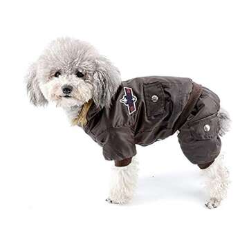 Morezi Small Dog Apparel Airman Fleece Winter Coat Snowsuit Hooded Jumpsuit Waterproof (This Style Run Small, pls take a Measure of Your furbaby and Choose one Size Larger) - Brown - XSmall