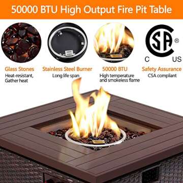 Yaheetech Fire Pit 28in Propane Fire Pit Table 50,000 BTU Wicker Gas Fire Pit Table w/Weatherproof P...