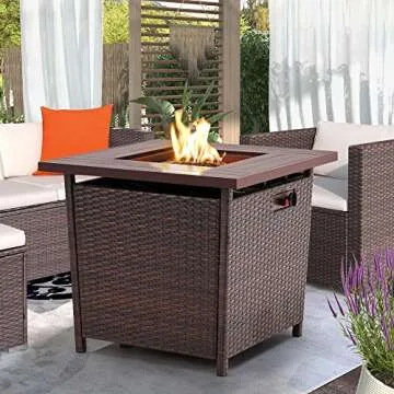 Yaheetech Fire Pit 28in Propane Fire Pit Table 50,000 BTU Wicker Gas Fire Pit Table w/Weatherproof PE Rattan Frame and Fire Glass for Outdoor Patio Garden Backyard, Smokeless Gas Firepit Table