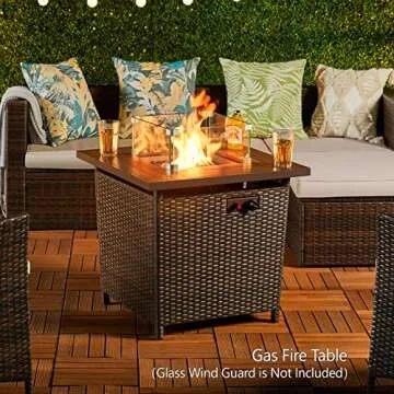 Yaheetech Fire Pit 28in Propane Fire Pit Table 50,000 BTU Wicker Gas Fire Pit Table w/Weatherproof PE Rattan Frame and Fire Glass for Outdoor Patio Garden Backyard, Smokeless Gas Firepit Table