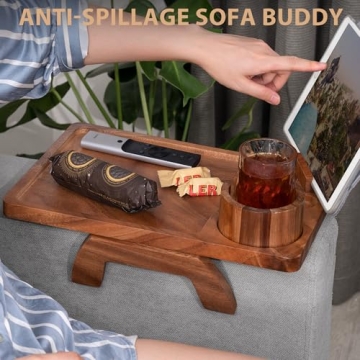 ROCDEER Acacia Wood Couch Tray for Drinks and Snacks