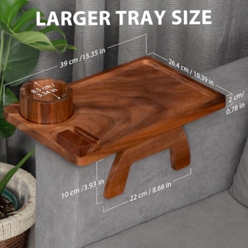 ROCDEER Acacia Wood Couch Tray for Drinks and Snacks