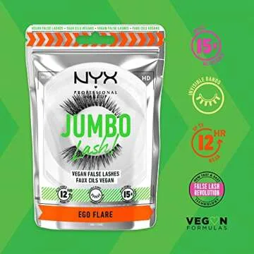 NYX PROFESSIONAL MAKEUP Jumbo Lash! Vegan False Eyelashes, Up to 12HR Wear, Reusable Fake Lashes - Ego Flare