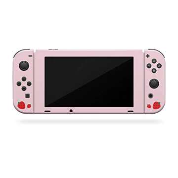 Tacky Design Strawberries Skin Compatible with Nintendo Switch Skin Wrap Cover, Kawaii Pink Strawberry Skin for Nintendo Switch Stickers, Premium Vinyl 3M Full Wrap Decal.