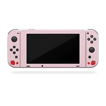 Tacky Design Strawberries Skin Compatible with Nintendo Switch Skin Wrap Cover, Kawaii Pink Strawberry Skin for Nintendo Switch Stickers, Premium Vinyl 3M Full Wrap Decal.