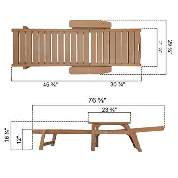 Psilvam Chaise Lounges Set of 4, Lounge Chairs with Adjustable Backrest, Supports Up to 350 lbs, All Weather Recliner Poly Lumber Lounges Bed for Poolside, Porch, Patio(Light Brown) (4)