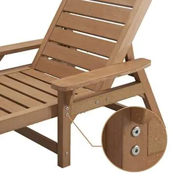 Psilvam Chaise Lounges Set of 4, Lounge Chairs with Adjustable Backrest, Supports Up to 350 lbs, All Weather Recliner Poly Lumber Lounges Bed for Poolside, Porch, Patio(Light Brown) (4)