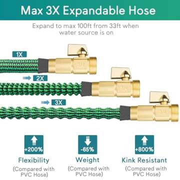 100 ft Expandable Garden Hose - Durable No Kink & 10 Pattern Nozzle