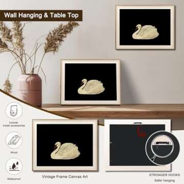 Framed Canvas Wall Art Swan Decor, Vintage Wall Art Animal Oil Painting Bathroom Wall Decor, Swan Vi...