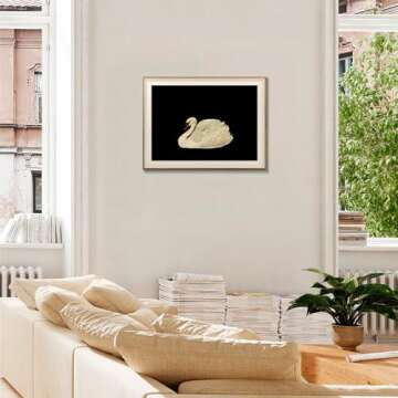 Framed Canvas Wall Art Swan Decor, Vintage Wall Art Animal Oil Painting Bathroom Wall Decor, Swan Vintage Art Prints for Wall Decor, Vintage Home Decor for Living Room Bedroom Kitchen - 12x16 inches