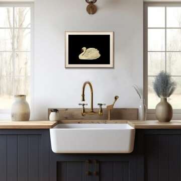Framed Canvas Wall Art Swan Decor, Vintage Wall Art Animal Oil Painting Bathroom Wall Decor, Swan Vintage Art Prints for Wall Decor, Vintage Home Decor for Living Room Bedroom Kitchen - 12x16 inches