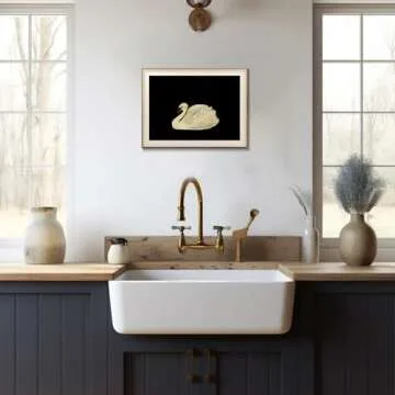 Framed Canvas Wall Art Swan Decor, Vintage Wall Art Animal Oil Painting Bathroom Wall Decor, Swan Vintage Art Prints for Wall Decor, Vintage Home Decor for Living Room Bedroom Kitchen - 12x16 inches