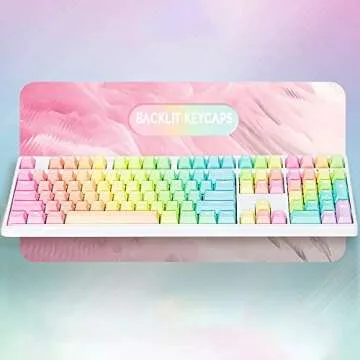 Pastel Keycaps 104 Keys Sunset Backlit Gradient Keycaps Thick PBT OEM Profile for Cherry MX Switches of Mechanical Keyboard 104 87 61 Only Keycaps(Rainbow)