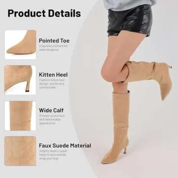 Uacllcau Knee High Boots for Women Stylish Kitten Heel Fashion