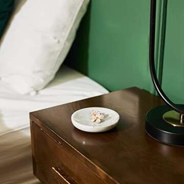 PHINILUX 𝟏𝟎𝟎% Round Marble Ring Dish, Trinket Dish Tray, Jewelry Holder, Nightstand Decor,4...