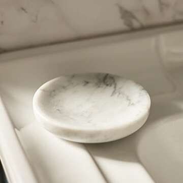 PHINILUX 𝟏𝟎𝟎% Round Marble Ring Dish, Trinket Dish Tray, Jewelry Holder, Nightstand Decor,4''D, Carrara White