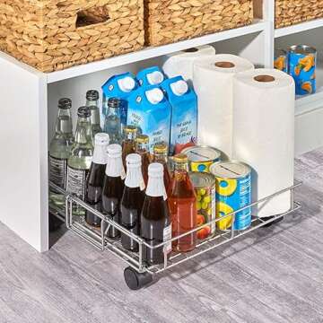 MSR Imports Expandable Rolling Metal Storage Basket-Home and Kitchen Storage Solution,Silver