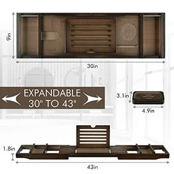 🛁 XCSOURCE Luxury Bamboo Bathtub Tray Caddy | Expandable Bath Tray Shelf Across Tub| Natural Bathtub Caddy Tray with Soap Box | Bathtub Accessory with Wine Glass Holder, Book Caddy, Tablet Holder