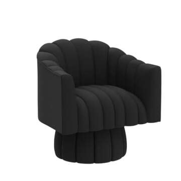 Dewhut Mid Century 360 Degree Swivel Cuddle Barrel Accent Sofa Chairs, Round Armchairs with Wide Upholstered, Fluffy Velvet Fabric Chair for Living Room, Bedroom, Office, Waiting Rooms, (Black)