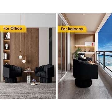 Dewhut Mid Century 360 Degree Swivel Cuddle Barrel Accent Sofa Chairs, Round Armchairs with Wide Upholstered, Fluffy Velvet Fabric Chair for Living Room, Bedroom, Office, Waiting Rooms, (Black)