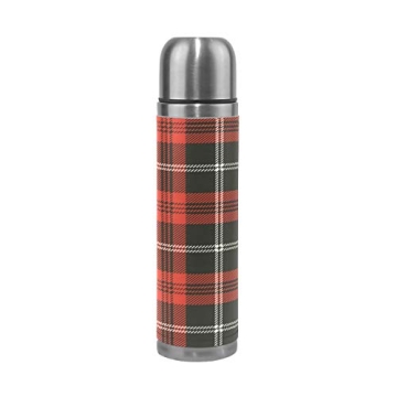 Red Black Plaid Vacuum Thermos Christmas Tartan Check Insulated Water Bottle Stainless Steel Double ...