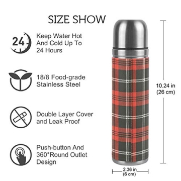 Red Black Plaid Insulated Thermos for Hot and Cold Drinks