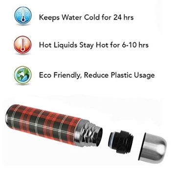 Red Black Plaid Insulated Thermos for Hot and Cold Drinks
