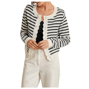GORGLITTER Women's Long Sleeve Crew Neck Cardigan Sweaters Striped Cute Knitted Cardigans Outfits Bl...