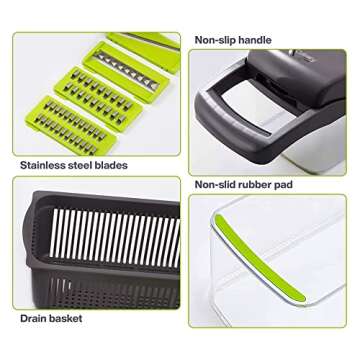 Culinary Cove 10 in 1 Vegetable Chopper - 8 Blade Mandolin Slicer, Onion Chopper, Veggie Cutter with Container, Gray