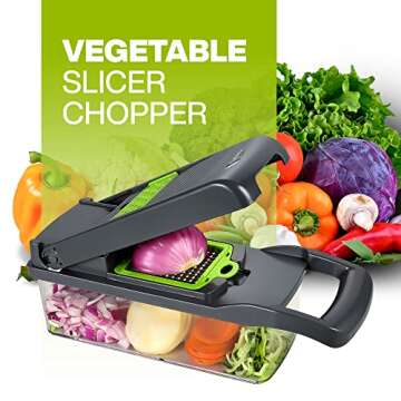 Culinary Cove 10 in 1 Vegetable Chopper - 8 Blade Mandolin Slicer, Onion Chopper, Veggie Cutter with Container, Gray