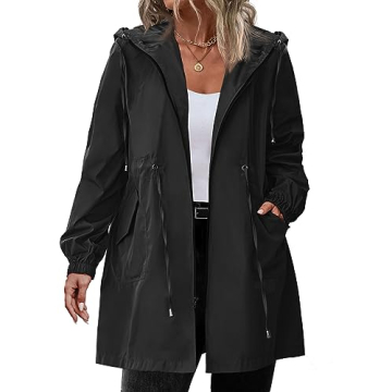 IN'VOLAND Women's Rain Jacket Plus Size Long Raincoat Lightweight Hooded Windbreaker Waterproof Jack...
