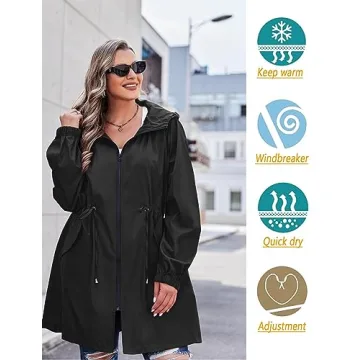 IN'VOLAND Women's Plus Size Rain Jacket with Pockets