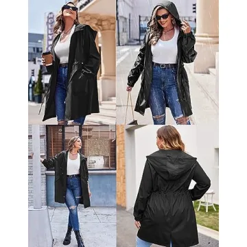 IN'VOLAND Women's Plus Size Rain Jacket with Pockets