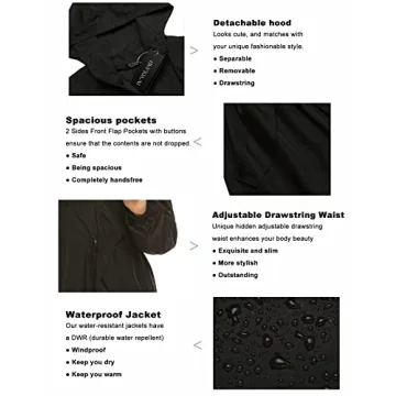 IN'VOLAND Women's Plus Size Rain Jacket with Pockets