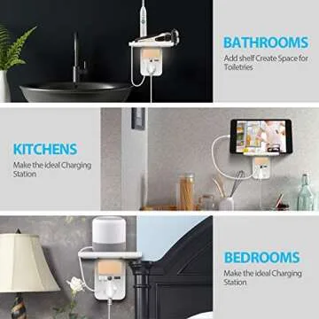 2 Pack VINTAR Socket Outlet Shelf Wall Outlet Extender with Built in Shelf, Multi Plug Outlet with Adjustable Night Light,3 Power Outlets 2 USB Ports,ETL Certified