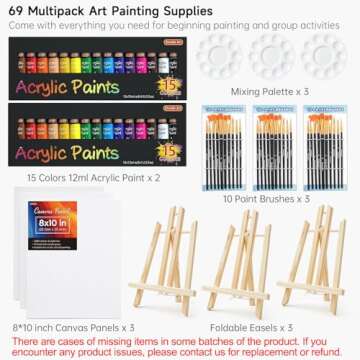 Shuttle Art 69 Pack Acrylic Paint Set, Acrylic Painting Set with 2 Pack of 15 Colors Acrylic Paint, ...