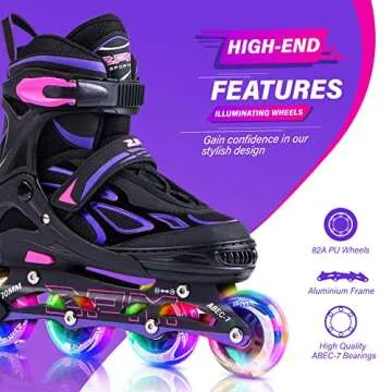 2PM SPORTS Vinal Girls Adjustable Inline Skates with Light Up Wheels - Fun Skating for All Ages!