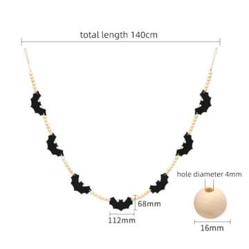Halloween Decorations: Black Felt Bat Wood Beads Garland for Festive Decor