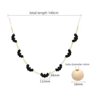Halloween Decorations: Black Felt Bat Wood Beads Garland for Festive Decor