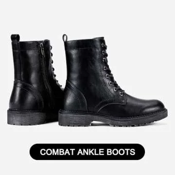 Vepose Women's Combat Ankle Black Flat Boots, Military Fashion 925 Booties Inner Zipper, Waterproof Lace up Boot, Soft Synthetic Leather Biker Booties, Size 6M US(CJY925 Black 06)