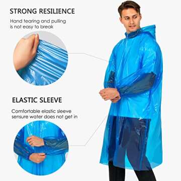 Airpler Disposable Rain Ponchos for Family Adults 10 Pack - Lightweight Rain Gear with Hood
